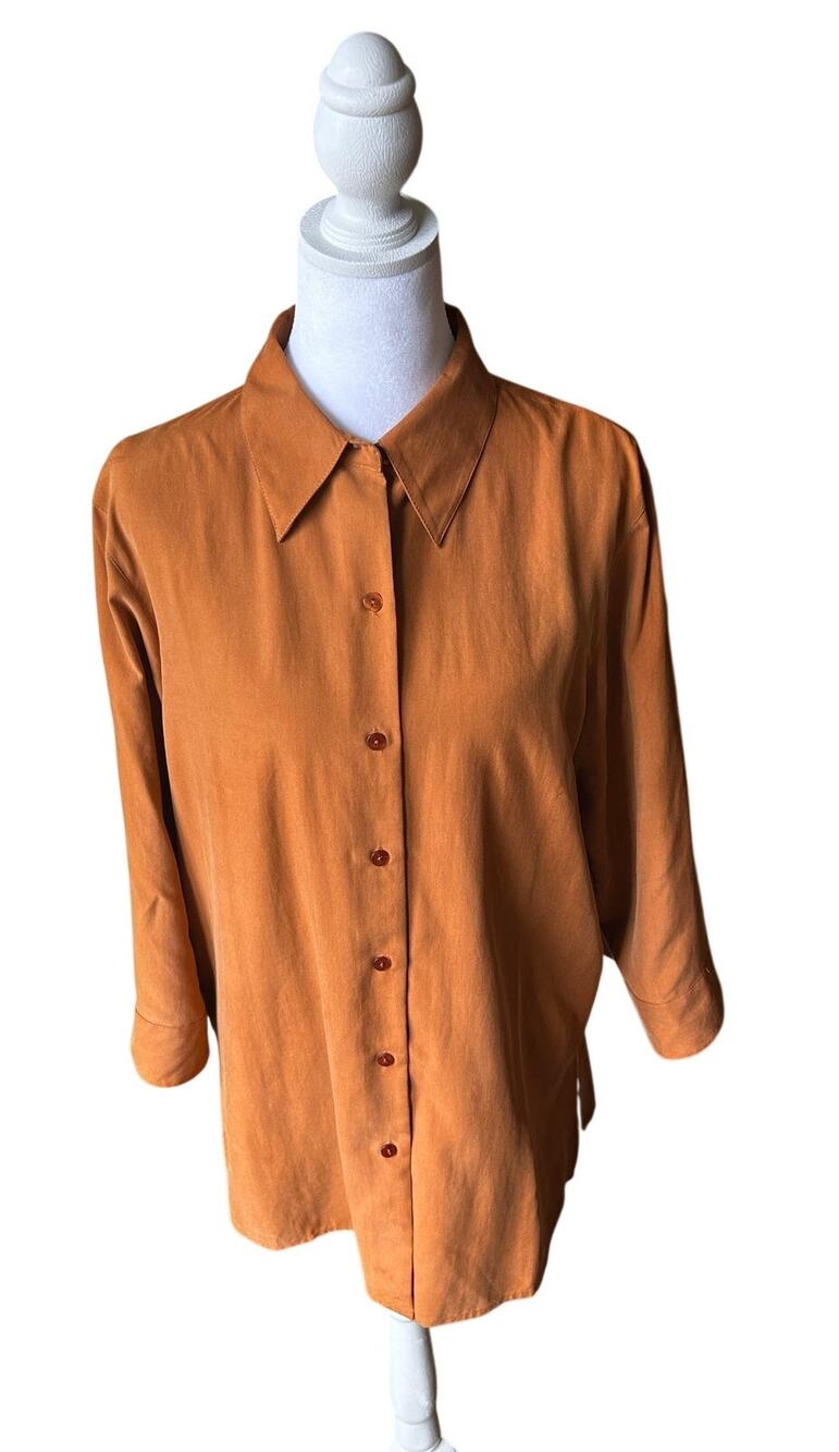 Coldwater Creek Vintage Rust Orange 100% Silk Button-Down Blouse Size M